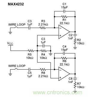 MAX4232雙運(yùn)放的RF噪聲抑制能力測(cè)試電路