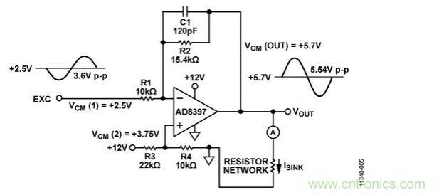  AD8397的帶載測(cè)試電路