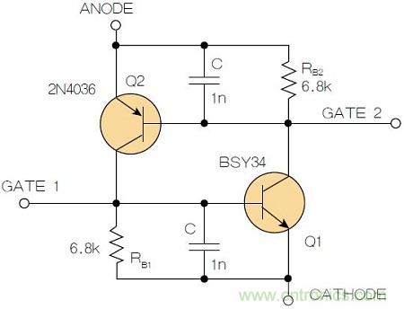 圖2：增加兩個(gè)電容值為1nF的SMD陶瓷電容器后，可以在ΔV達(dá)到10V的情況下防止導(dǎo)通。