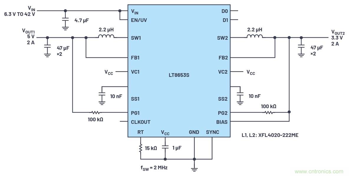 具有6.2 µA靜態(tài)電流的雙通道、42 V、2 A、單片、同步降壓型Silent Switcher 2穩(wěn)壓器