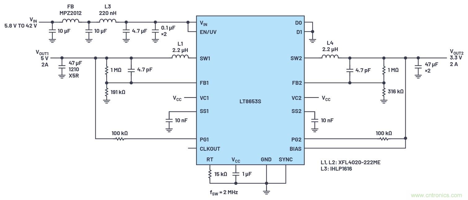 具有6.2 µA靜態(tài)電流的雙通道、42 V、2 A、單片、同步降壓型Silent Switcher 2穩(wěn)壓器